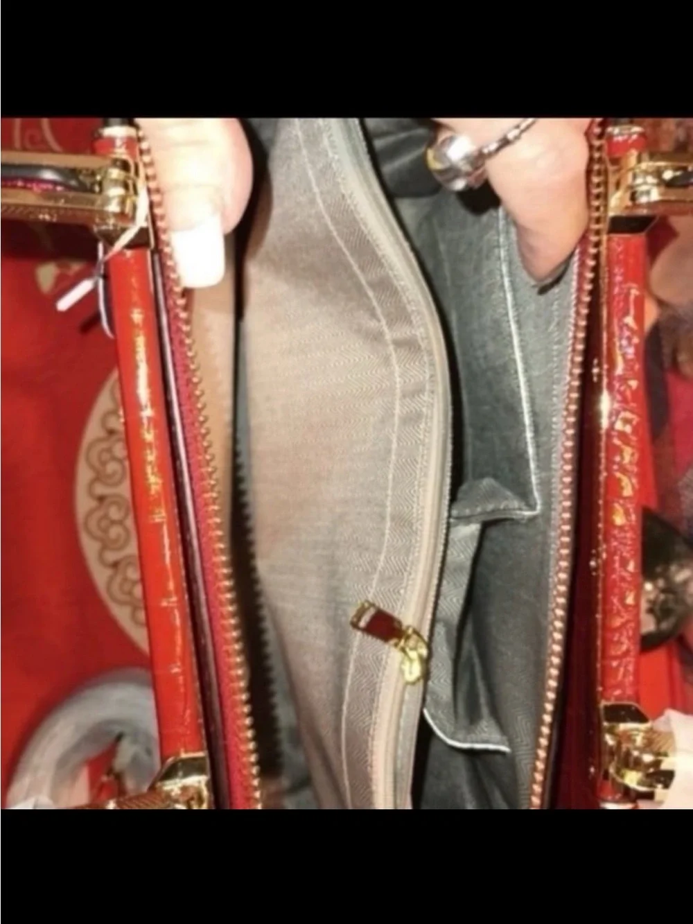 Red Croc-Embossed Structured Satchel Bag
